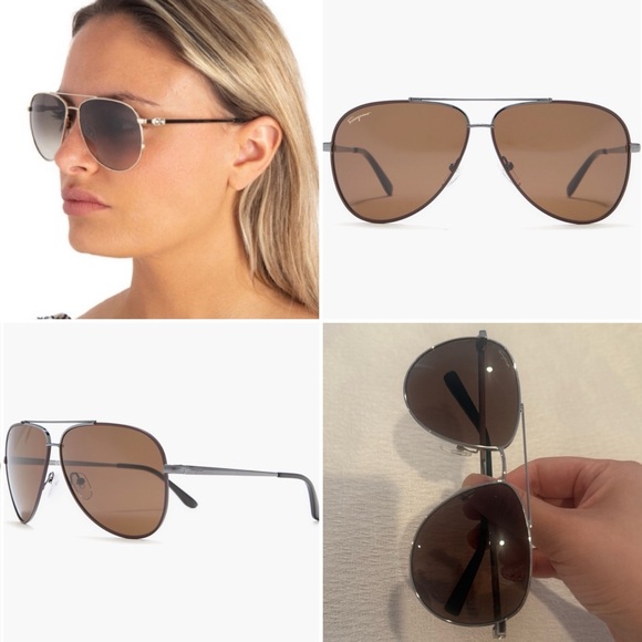 Salvatore Ferragamo Brown Aviator Sunglasses - Picture 3 of 5